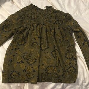 Abercrombie Floral Smocked Olive Green Women's Top